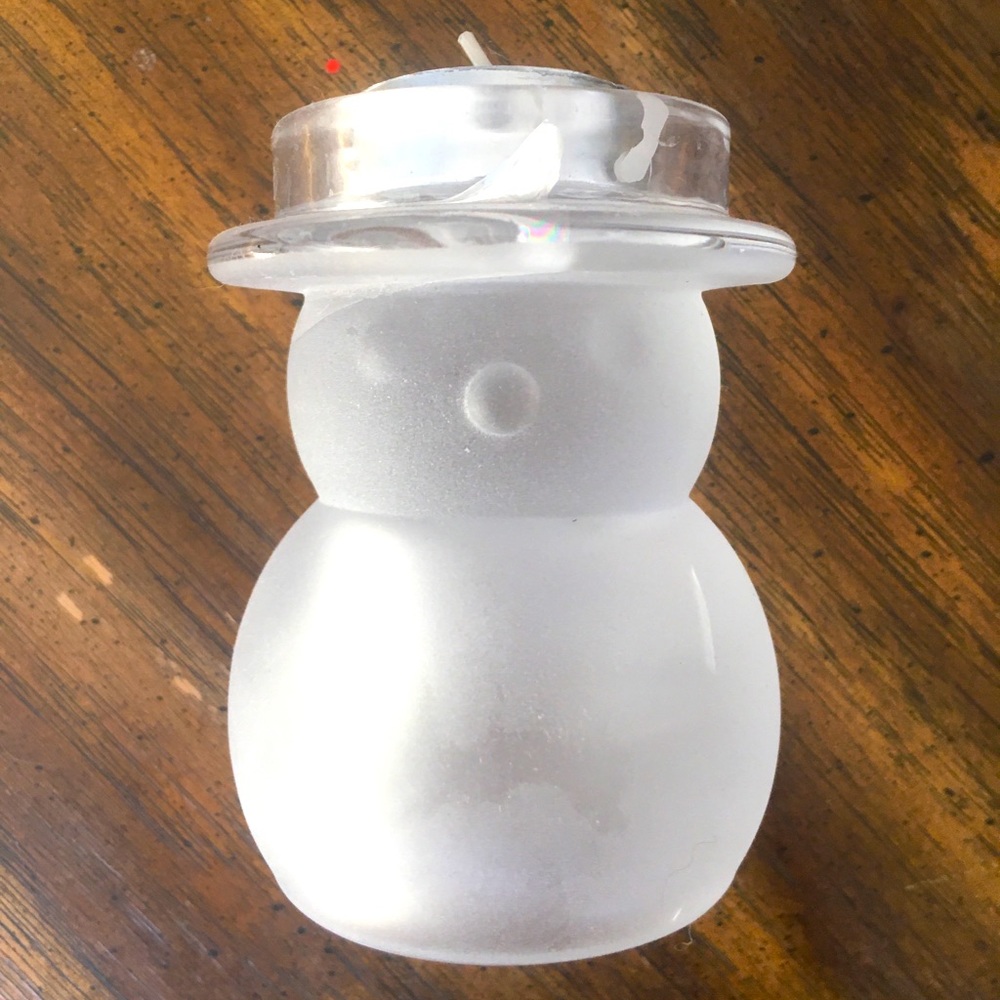 Frosted Glass Snowman Tealight Candle Holder Christmas Votive Figurine Holiday N